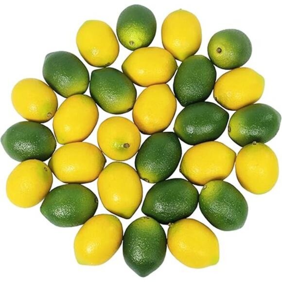 28 Pcs Fake Lemon Artificial Fruits Vivid Green and Yellow Lemon Mixed Set - Picture 8 of 8